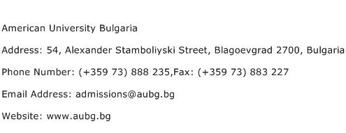 American University Bulgaria Address Contact Number