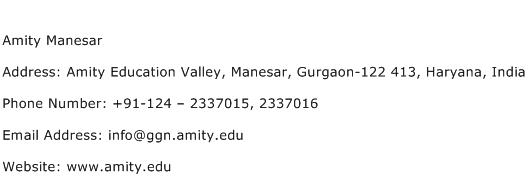 Amity Manesar Address Contact Number