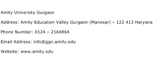 Amity University Gurgaon Address Contact Number