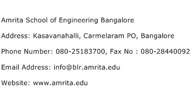 Amrita School of Engineering Bangalore Address Contact Number