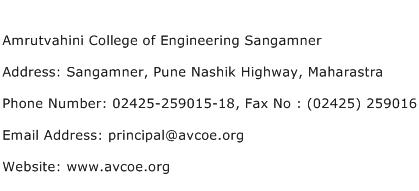 Amrutvahini College of Engineering Sangamner Address Contact Number