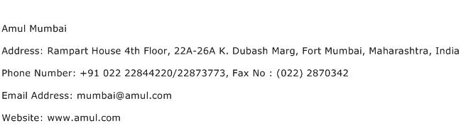 Amul Mumbai Address Contact Number