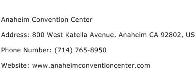 Anaheim Convention Center Address Contact Number
