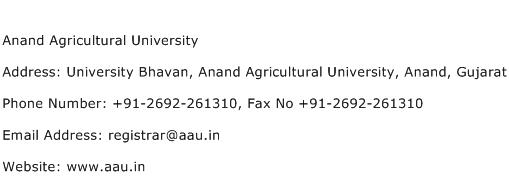 Anand Agricultural University Address Contact Number
