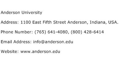 Anderson University Address Contact Number