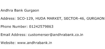 Andhra Bank Gurgaon Address Contact Number