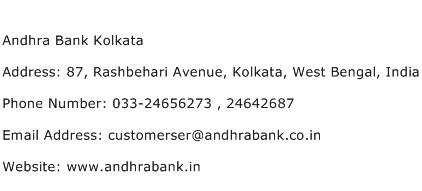 Andhra Bank Kolkata Address Contact Number