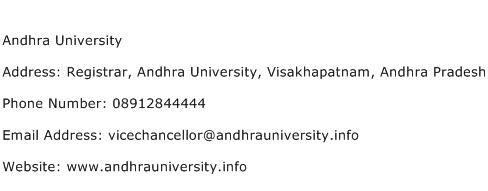 Andhra University Address Contact Number