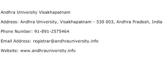 Andhra University Visakhapatnam Address Contact Number