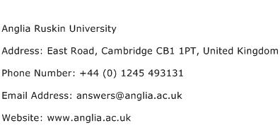 Anglia Ruskin University Address Contact Number