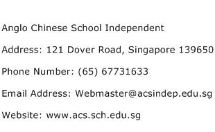 Anglo Chinese School Independent Address Contact Number