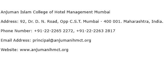 Anjuman Islam College of Hotel Management Mumbai Address Contact Number
