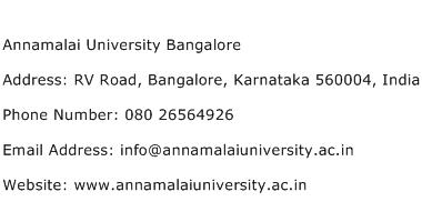 Annamalai University Bangalore Address Contact Number