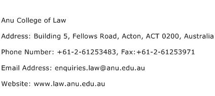Anu College of Law Address Contact Number