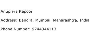 Anupriya Kapoor Address Contact Number
