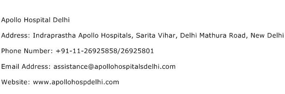 Apollo Hospital Delhi Address Contact Number