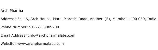 Arch Pharma Address Contact Number