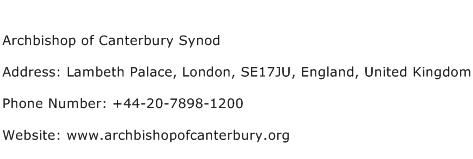 Archbishop of Canterbury Synod Address Contact Number