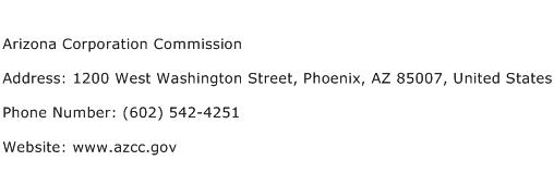 Arizona Corporation Commission Address Contact Number