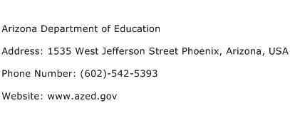 Arizona Department of Education Address Contact Number