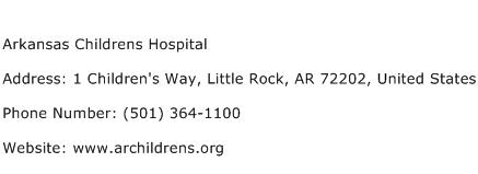 Arkansas Childrens Hospital Address Contact Number