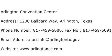 Arlington Convention Center Address Contact Number