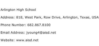 Arlington High School Address Contact Number