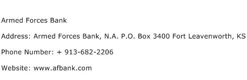 Armed Forces Bank Address Contact Number