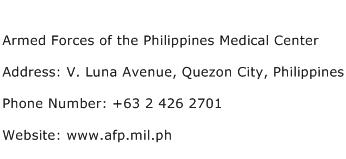 Armed Forces of the Philippines Medical Center Address Contact Number