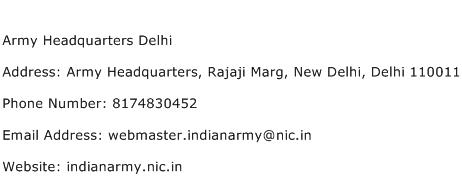 Army Headquarters Delhi Address Contact Number
