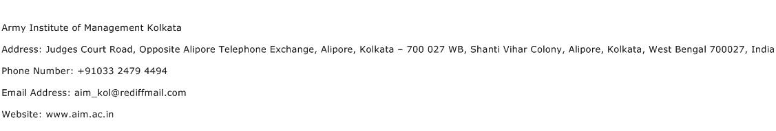 Army Institute of Management Kolkata Address Contact Number