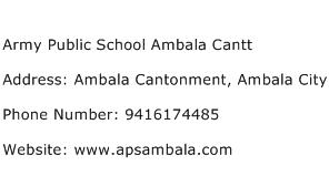 Army Public School Ambala Cantt Address Contact Number