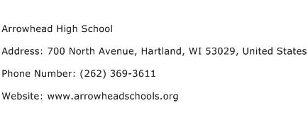 Arrowhead High School Address Contact Number