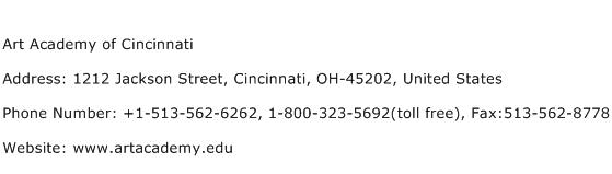 Art Academy of Cincinnati Address Contact Number