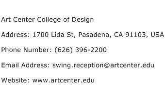 Art Center College of Design Address Contact Number