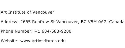 Art Institute of Vancouver Address Contact Number