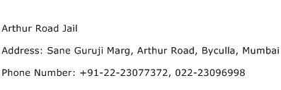 Arthur Road Jail Address Contact Number