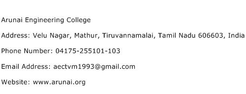 Arunai Engineering College Address Contact Number