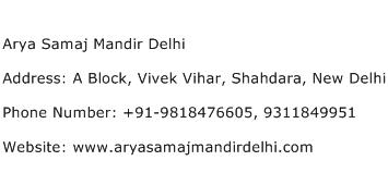 Arya Samaj Mandir Delhi Address Contact Number