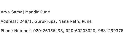 Arya Samaj Mandir Pune Address Contact Number