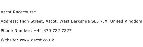 Ascot Racecourse Address Contact Number