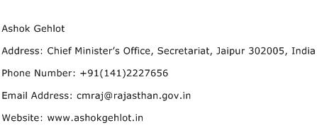 Ashok Gehlot Address Contact Number
