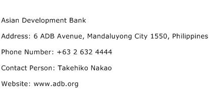 Asian Development Bank Address Contact Number