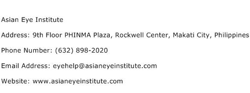 Asian Eye Institute Address Contact Number