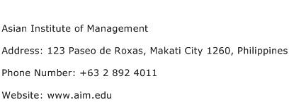 Asian Institute of Management Address Contact Number