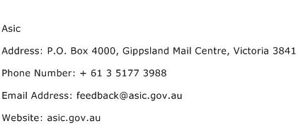 Asic Address Contact Number