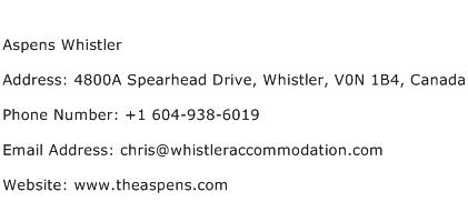 Aspens Whistler Address Contact Number