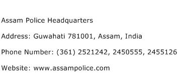 Assam Police Headquarters Address Contact Number
