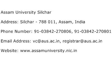 Assam University Silchar Address Contact Number