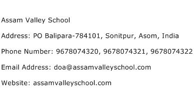 Assam Valley School Address Contact Number
